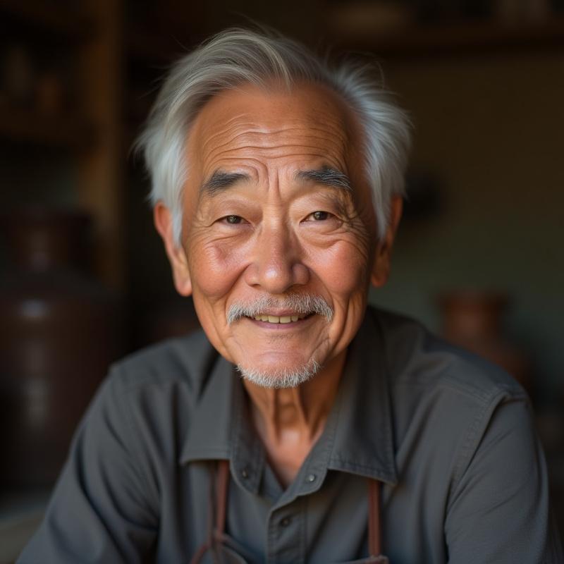 三界窯のベテラン陶芸家である田中宏のポートレート