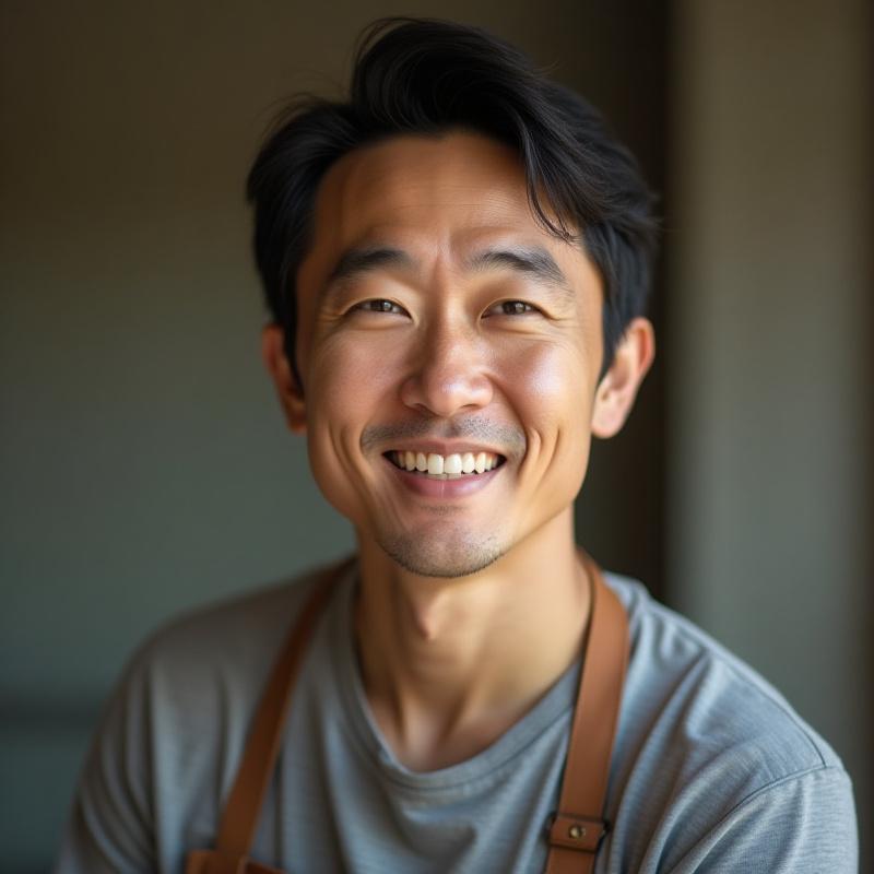 三界窯の創設者兼主任陶芸家である坂本悠のポートレート