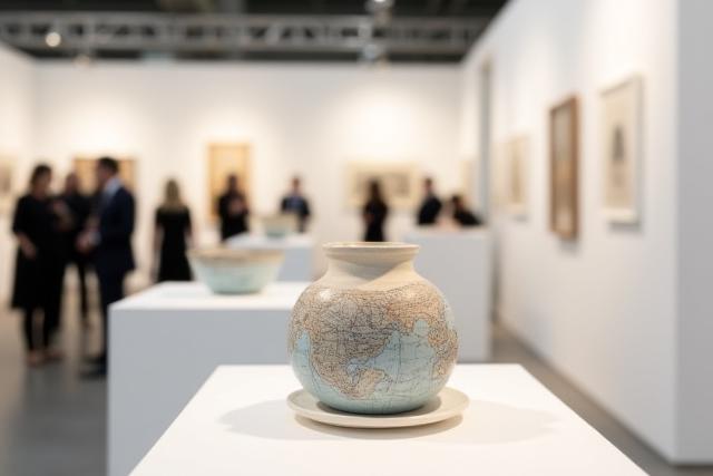 国際展示会で三界窯の作品を展示する様子