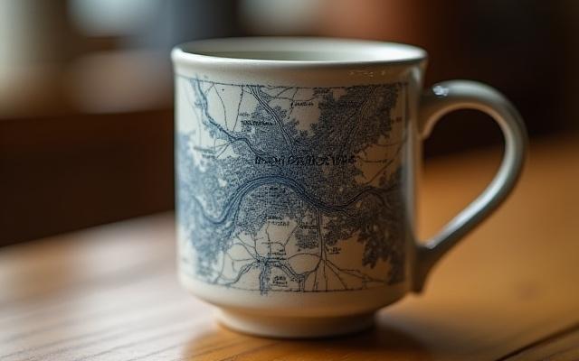 お気に入りの都市の地図が描かれた手作りの陶器のマグカップ